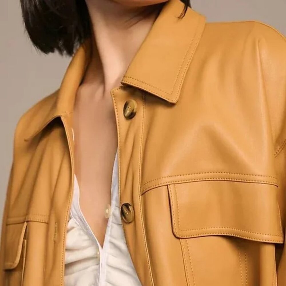 Anthropologie Maeve Faux Leather Camel/Tan Oversized Jacket Shirt NWOT - Picture 4 of 16